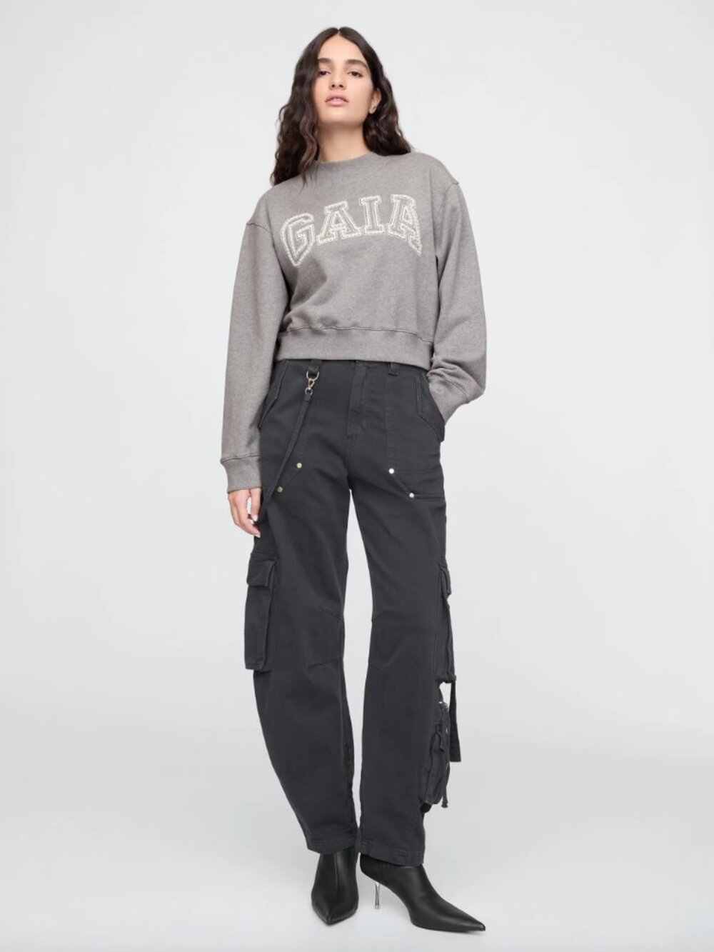 gap x cult gaia | cropped logo sweatshirt | sweater | heather grey | xl - Picture 6 of 8